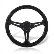 Universal 350mm Wood Grain Style Aluminum Steering Wheel Black Center Black Wood - Parts Agent