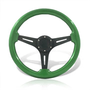 Universal 350mm Wood Grain Style Aluminum Steering Wheel Black Center Green Wood - Parts Agent