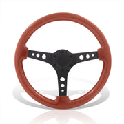 Universal 350mm Wood Grain Style Aluminum Steering Wheel Black Center Light Wood - Parts Agent