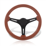 Universal 350mm Wood Grain Style Aluminum Steering Wheel Black Center Light Wood - Parts Agent