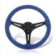 Universal 350mm Wood Grain Style Aluminum Steering Wheel Black Center Metallic Blue Wood - Parts Agent