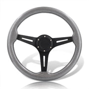 Universal 350mm Wood Grain Style Aluminum Steering Wheel Black Center Metallic Gunmetal Wood - Parts Agent