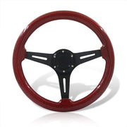 Universal 350mm Wood Grain Style Aluminum Steering Wheel Black Center Metallic Red Wood - Parts Agent
