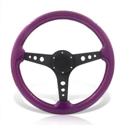 Universal 350mm Wood Grain Style Aluminum Steering Wheel Black Center Purple Wood - Parts Agent