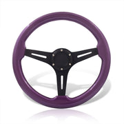 Universal 350mm Wood Grain Style Aluminum Steering Wheel Black Center Purple Wood - Parts Agent
