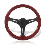 Universal 350mm Wood Grain Style Aluminum Steering Wheel Black Center Red Wood - Parts Agent