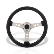 Universal 350mm Wood Grain Style Aluminum Steering Wheel Chrome Center Black Wood - Parts Agent