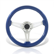 Universal 350mm Wood Grain Style Aluminum Steering Wheel Silver Center Blue Wood - Parts Agent