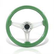 Universal 350mm Wood Grain Style Aluminum Steering Wheel Silver Center Green Wood - Parts Agent