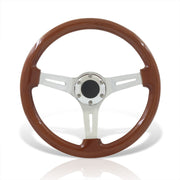 Universal 350mm Wood Grain Style Aluminum Steering Wheel Silver Center Light Wood - Parts Agent