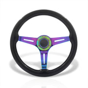 Universal 350mm Wood Grain Style Steel Steering Wheel Neo Chrome Center Black Wood - Parts Agent