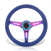 Universal 350mm Wood Grain Style Steel Steering Wheel Neo Chrome Center Blue Wood - Parts Agent