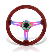 Universal 350mm Wood Grain Style Steel Steering Wheel Neo Chrome Center Light Wood - Parts Agent