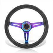 Universal 350mm Wood Grain Style Steel Steering Wheel Neo Chrome Center Metallic Black Wood - Parts Agent
