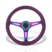 Universal 350mm Wood Grain Style Steel Steering Wheel Neo Chrome Center Purple Wood - Parts Agent