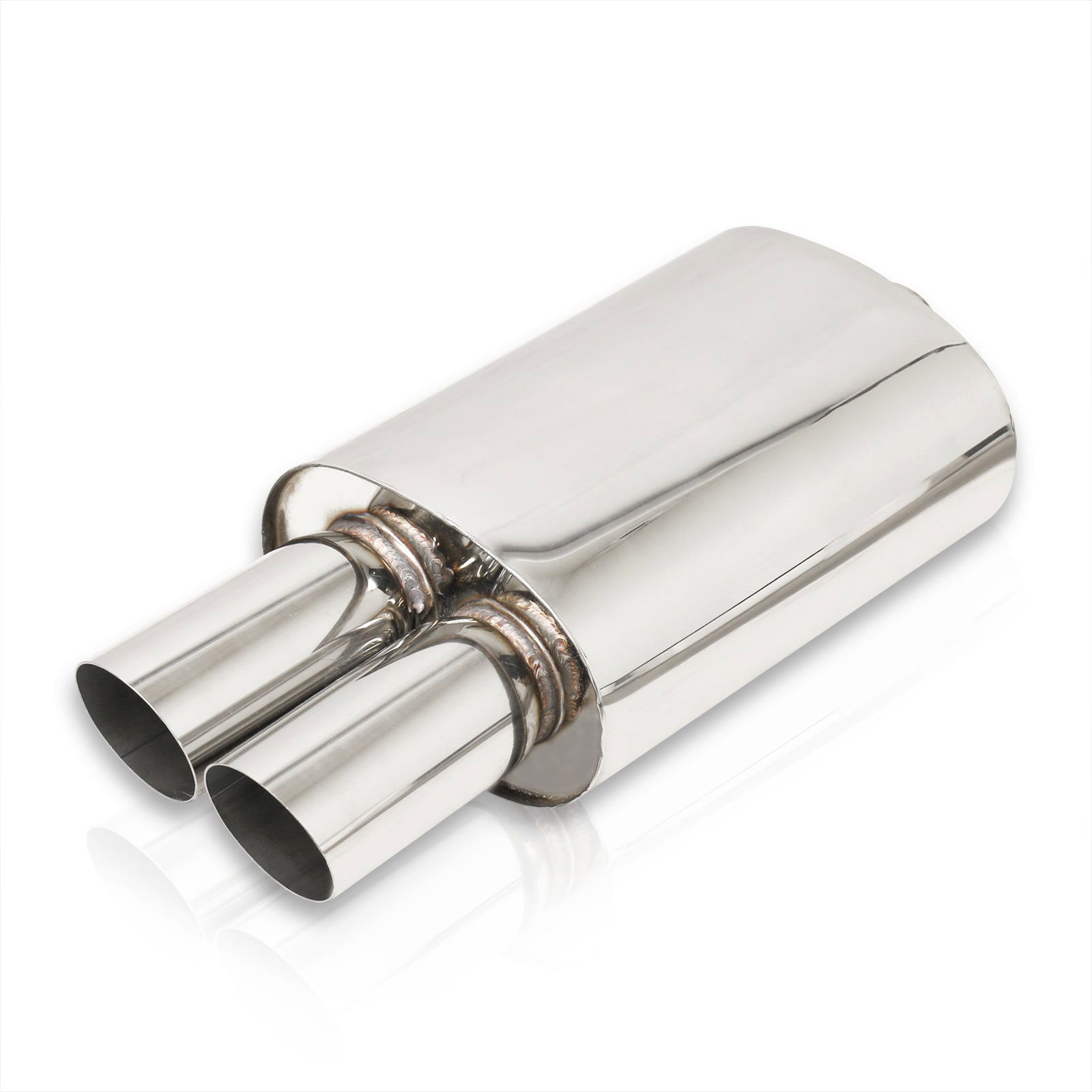 Universal 3" Inlet / 3" Dual Slant Tip DTM Style Stainless Steel Exhaust Muffler Chrome - Parts Agent