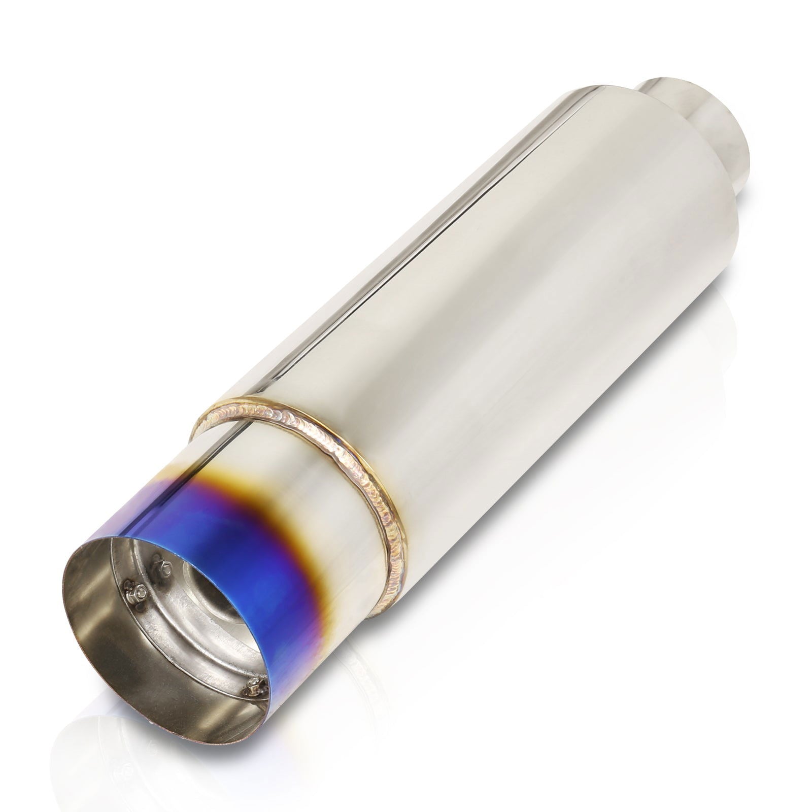 Universal 3" Inlet / 4.5" Straight Tip Fireball Style Stainless Steel Exhaust Muffler Burnt - Parts Agent