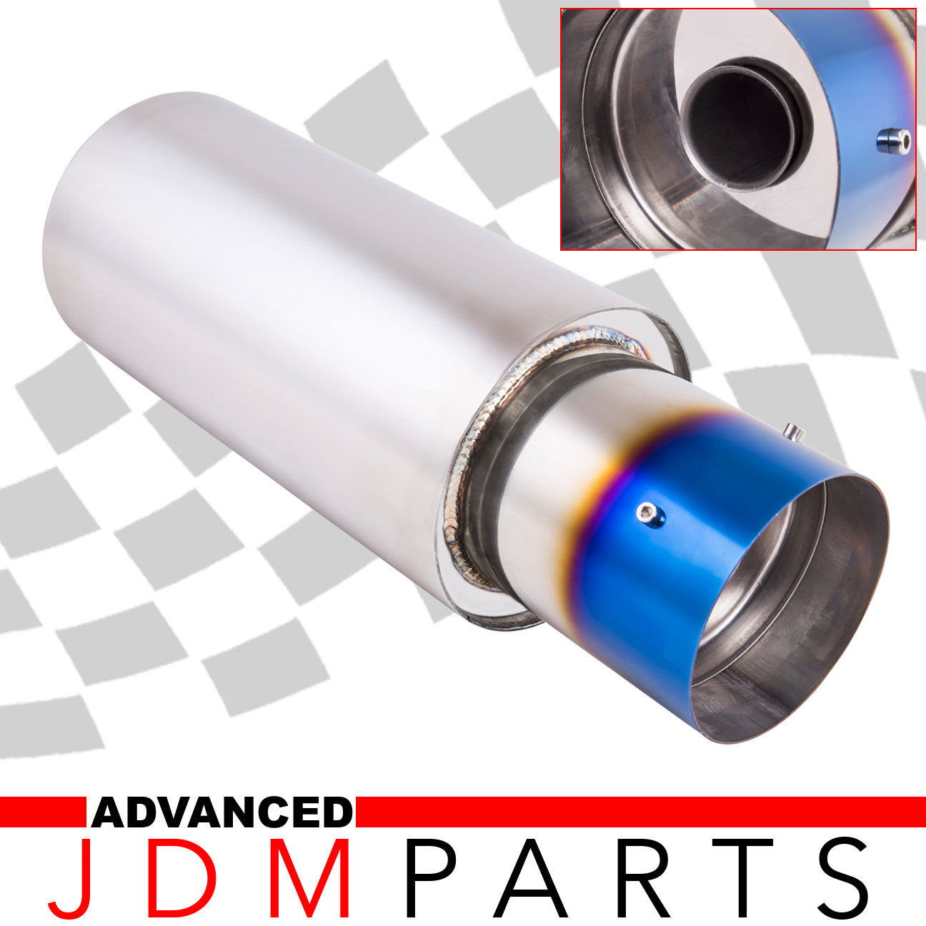 Universal 3" Inlet / 4.5" Straight Tip N1 Style Stainless Steel Exhaust Muffler Burnt - Parts Agent