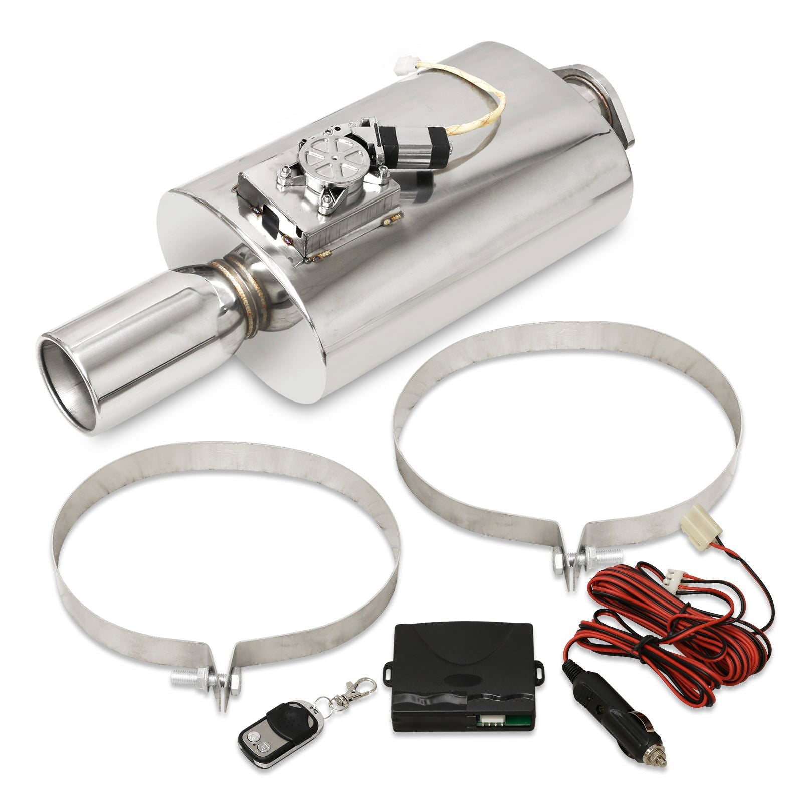 Universal 3" Inlet / 4" Rolled Tip Oval Style Stainless Steel Electric Valve Exhaust Muffler Chrome - Parts Agent