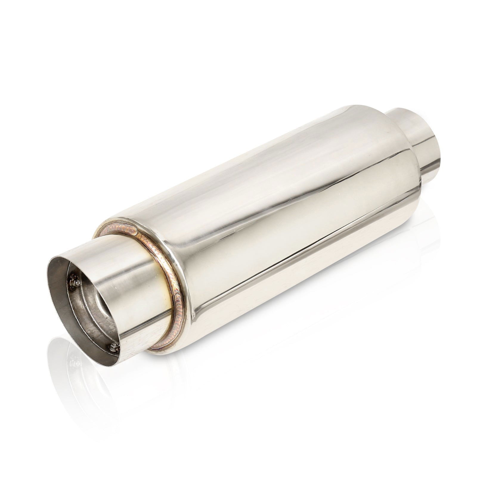 Universal 3" Inlet / 4" Slant Tip Fireball Style Stainless Steel Exhaust Muffler Chrome - Parts Agent