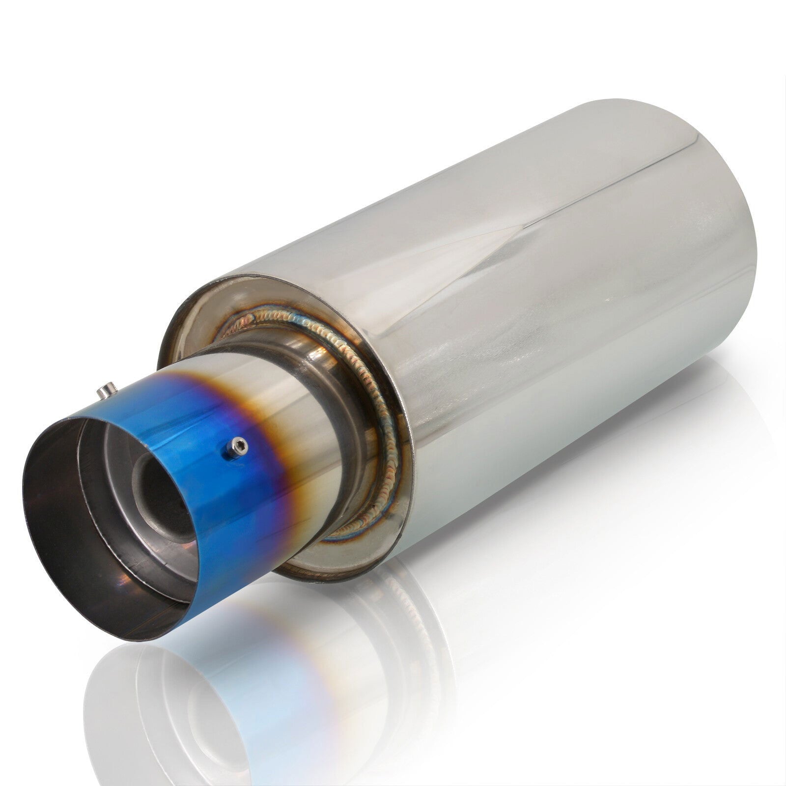 Universal 3" Inlet / 4" Straight Tip N1 Style Stainless Steel Exhaust Muffler Burnt - Parts Agent