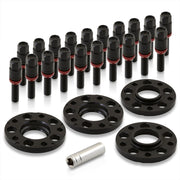 Universal 4 Piece Wheel Spacers + Extended Lug Nut Bolts Black - PCD: 5x120 | Thread Pitch: M14x1.25 | Bore: 72.56mm | Thickness: 15mm | Lug Nuts: 40mm - Parts Agent