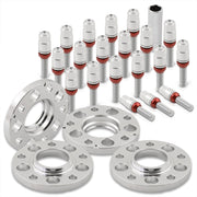 Universal 4 Piece Wheel Spacers + Extended Lug Nut Bolts Silver - PCD: 5x120 | Thread Pitch: M12x1.5 | Bore: 72.56mm | Thickness: 15mm | Lug Nuts: 40mm - Parts Agent