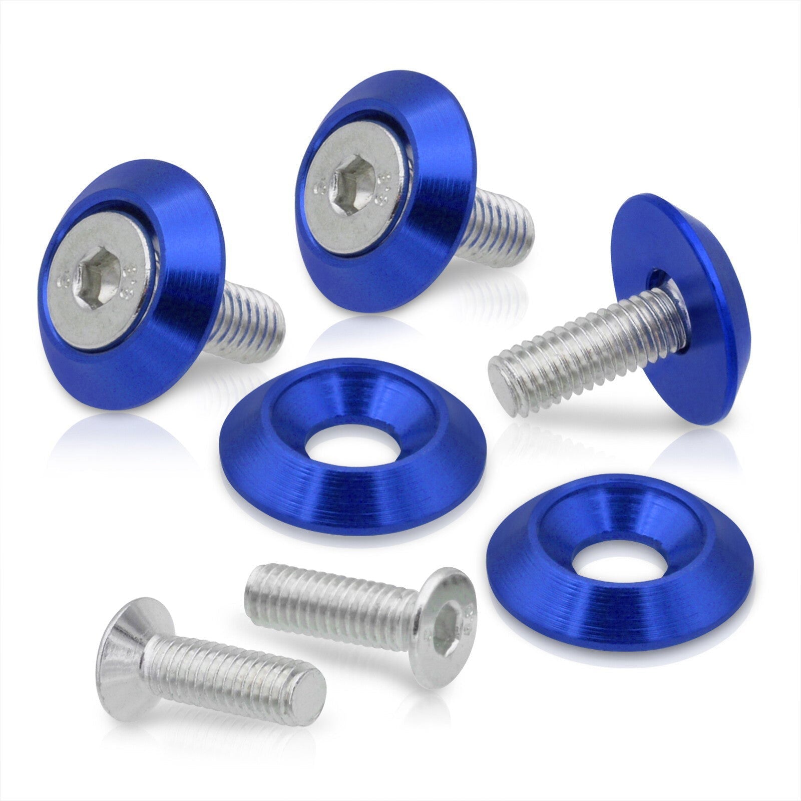 Universal 5 Piece JDM Blue Billet Aluminum Engine Bay Dress Up Kit M6 x 20mm Fender Washer - Parts Agent