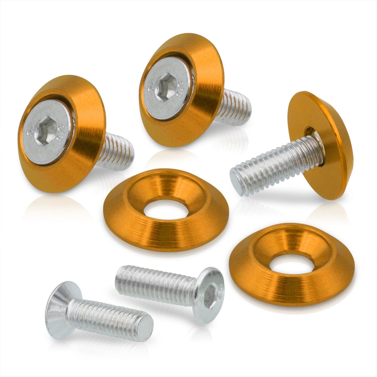 Universal 5 Piece JDM Gold Billet Aluminum Engine Bay Dress Up Kit M6 x 20mm Fender Washer - Parts Agent