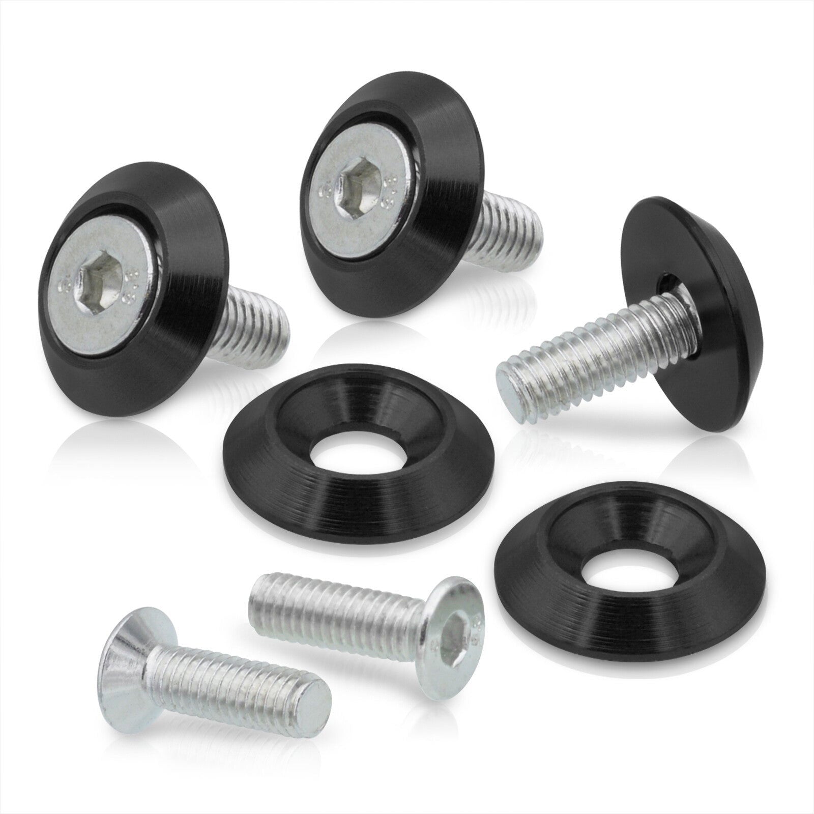 Universal 5 Piece Jdm Black Billet Aluminum Engine Bay Dress Up Kit M6 x 20mm Fender Washer - Parts Agent