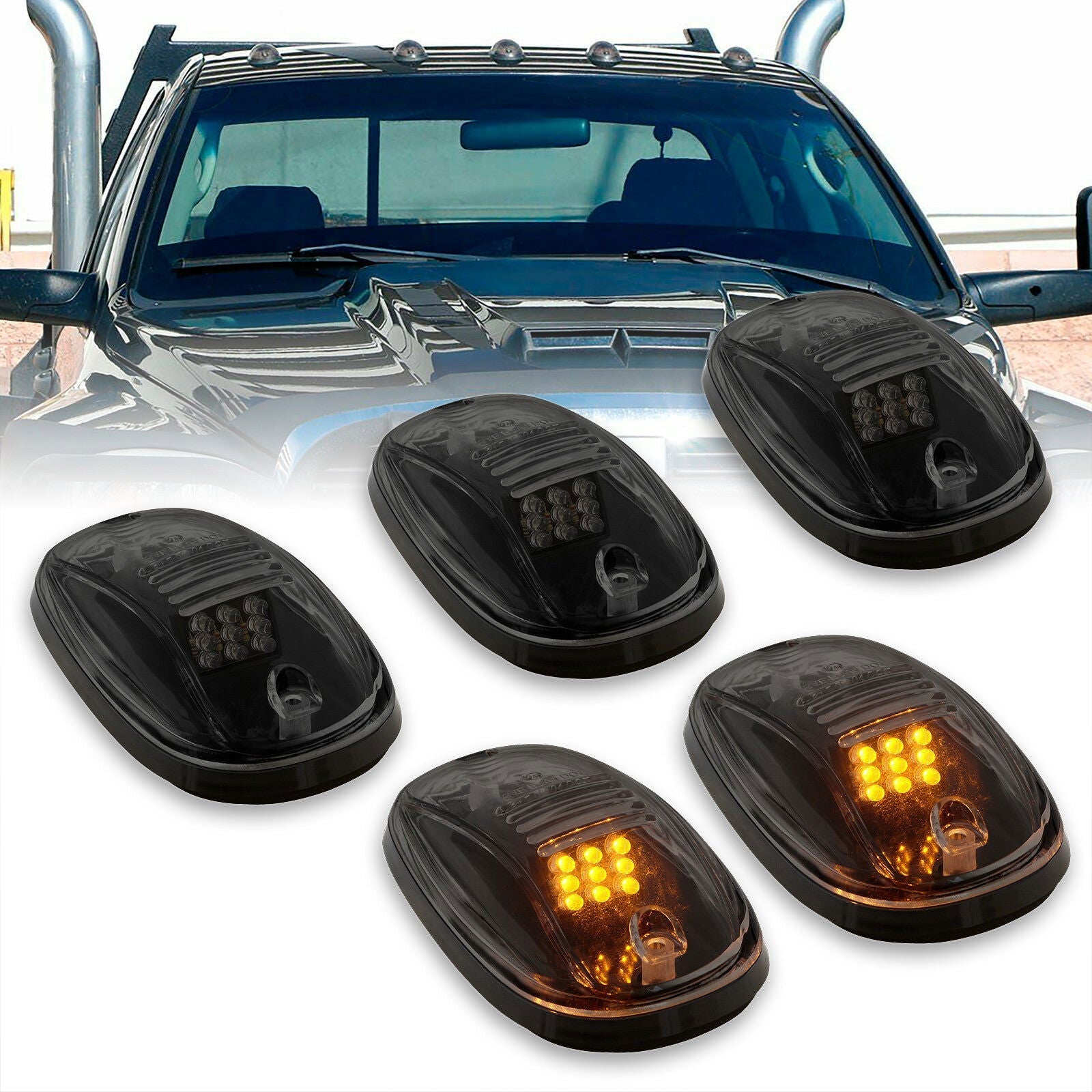 Universal 5 Piece LED Truck SUV Cab Roof Lights Smoke Len (Includes Switch & Wiring Harness) - Parts Agent