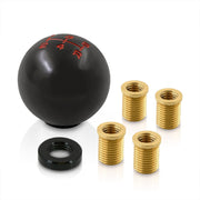 Universal 5 Speed M8 M10 M12 Ball Shift Knob Black with Red Lettering - Parts Agent