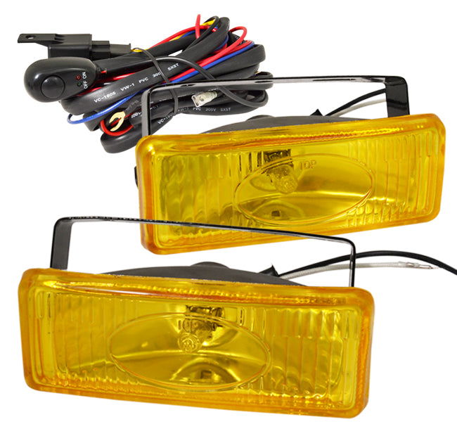 Universal 5"x2.5" Rectangular Fog Lights Yellow Len (Includes Switch & Wiring Harness) - Parts Agent