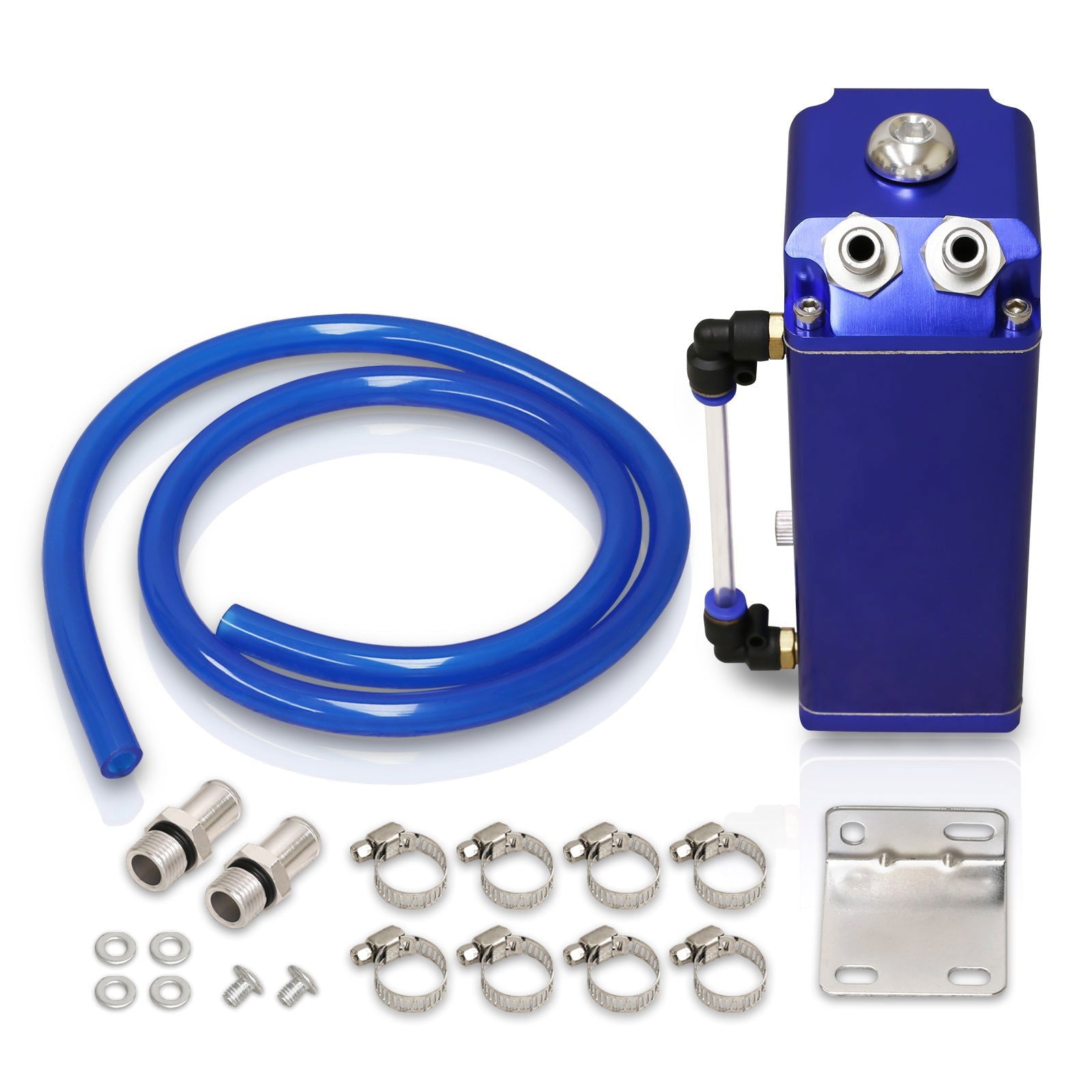 Universal 600ML Rectangular Oil Catch Can Tank 7"x3"x2.5" Blue - Parts Agent