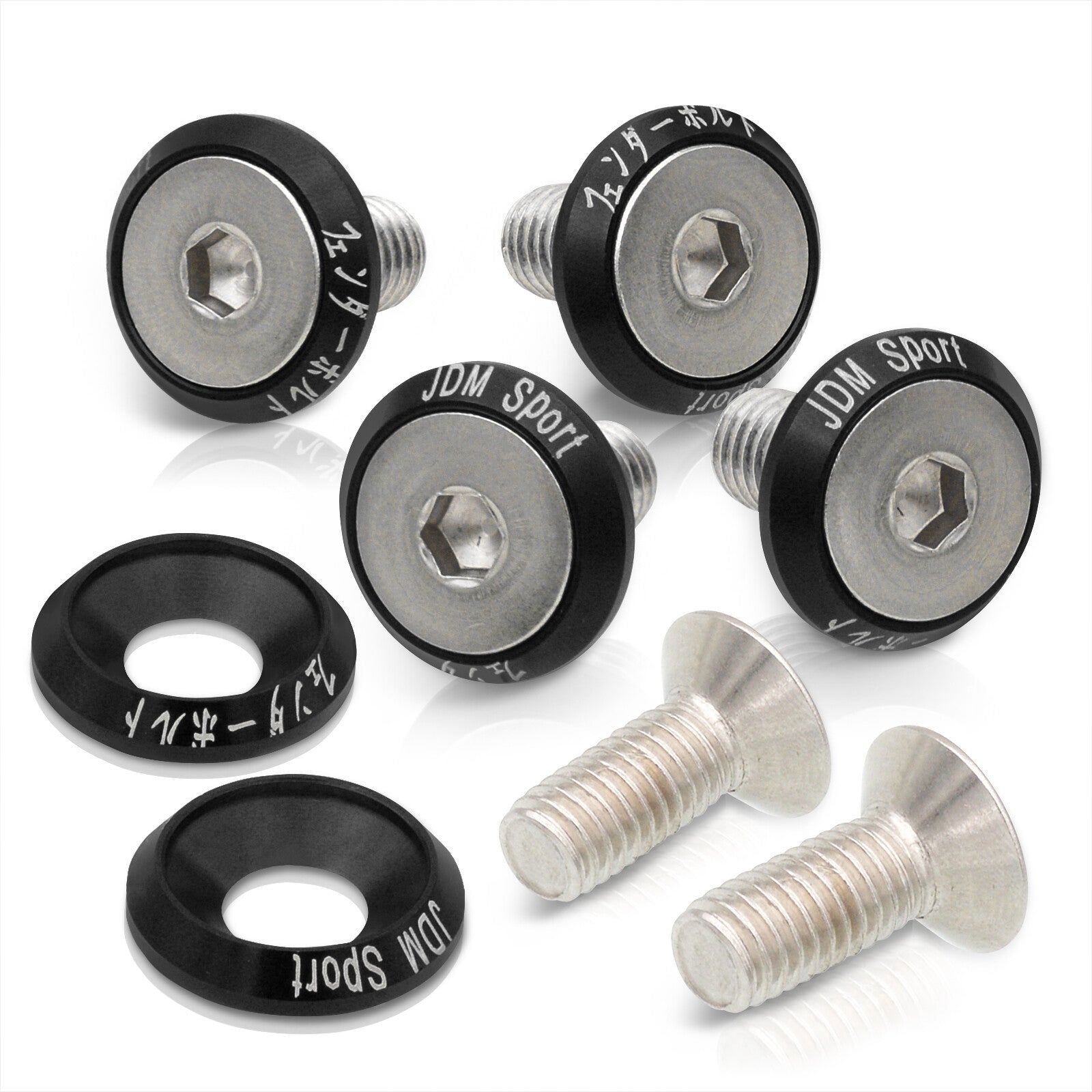 Universal 6 Piece JDM Black Billet Aluminum Engine Bay Dress Up Kit M8 x 20mm Fender Washer - Parts Agent