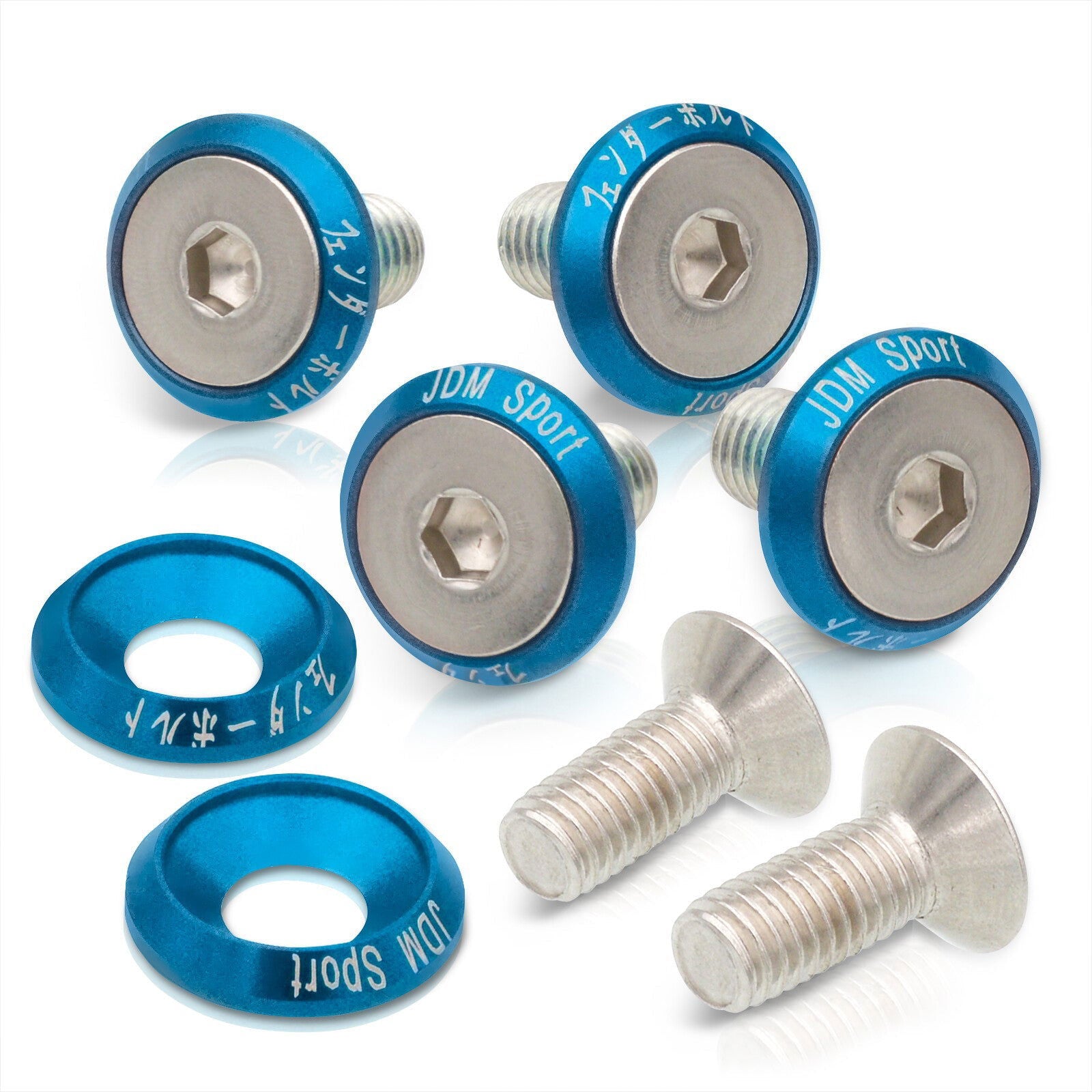 Universal 6 Piece JDM Blue Billet Aluminum Engine Bay Dress Up Kit M8 x 20mm Fender Washer - Parts Agent