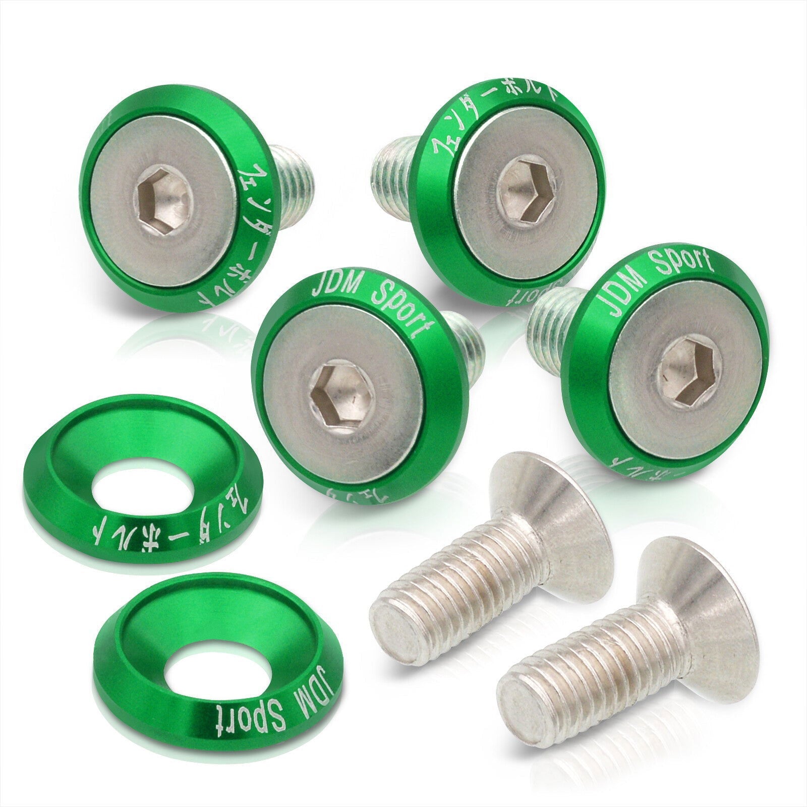 Universal 6 Piece JDM Green Billet Aluminum Engine Bay Dress Up Kit M8 x 20mm Fender Washer - Parts Agent