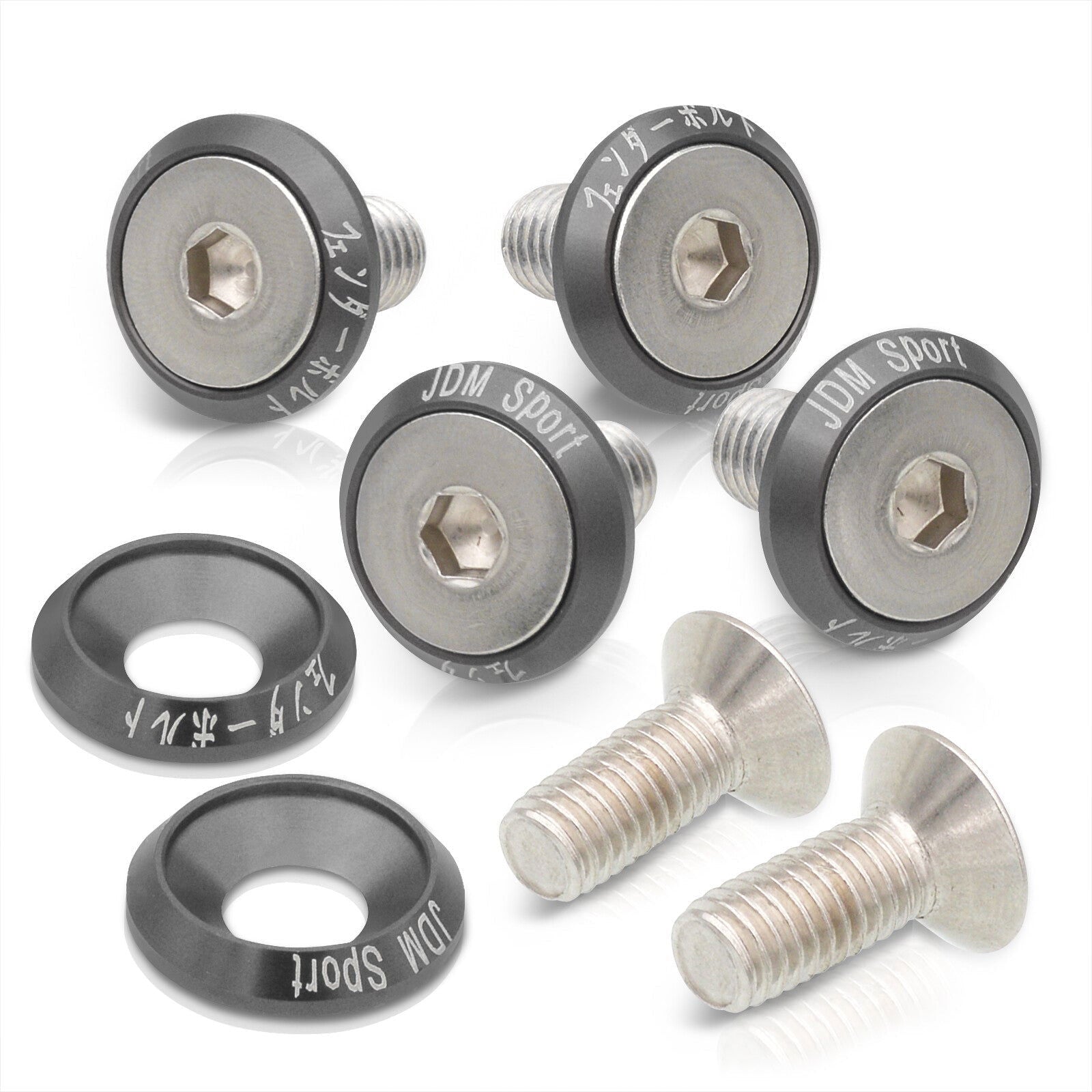 Universal 6 Piece JDM Gunmetal Billet Aluminum Engine Bay Dress Up Kit M8 x 20mm Fender Washer - Parts Agent
