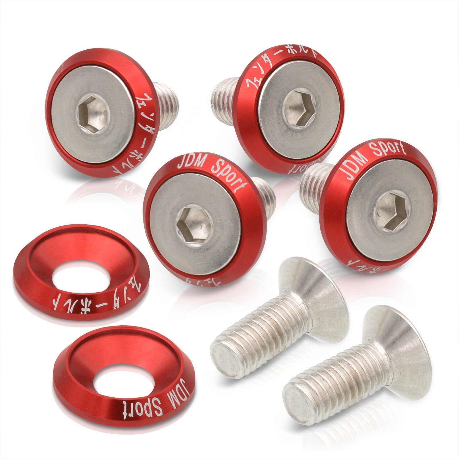 Universal 6 Piece JDM Red Billet Aluminum Engine Bay Dress Up Kit M8 x 20mm Fender Washer - Parts Agent