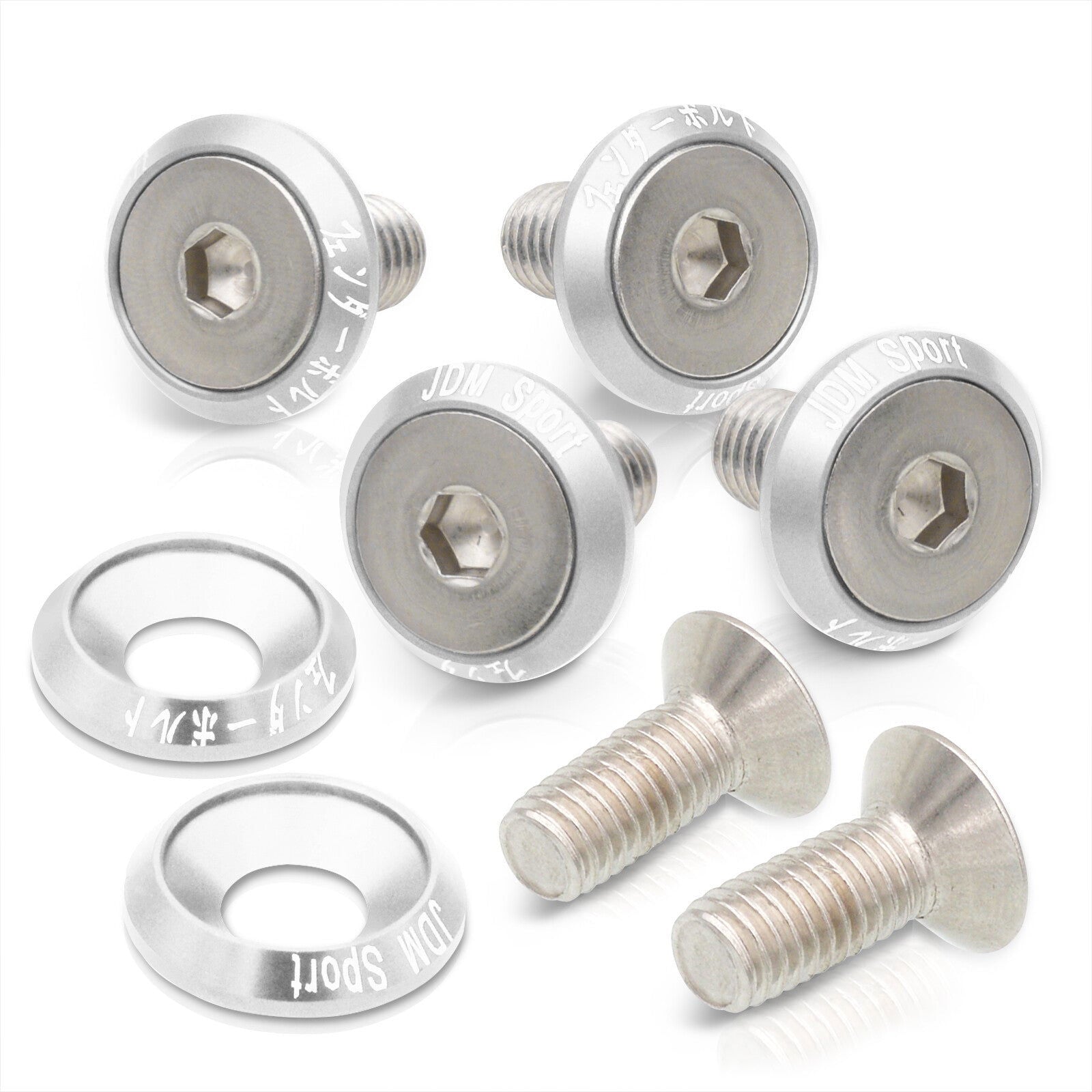 Universal 6 Piece JDM Silver Billet Aluminum Engine Bay Dress Up Kit M8 x 20mm Fender Washer - Parts Agent