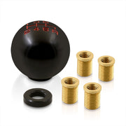 Universal 6 Speed M8 M10 M12 Ball Shift Knob Black with Red Lettering - Parts Agent