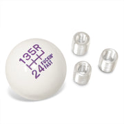 Universal 6 Speed M8 M10 M12 Fuckin' Fast Ball Shift Knob White with Purple Lettering (Top Right Reverse) - Parts Agent