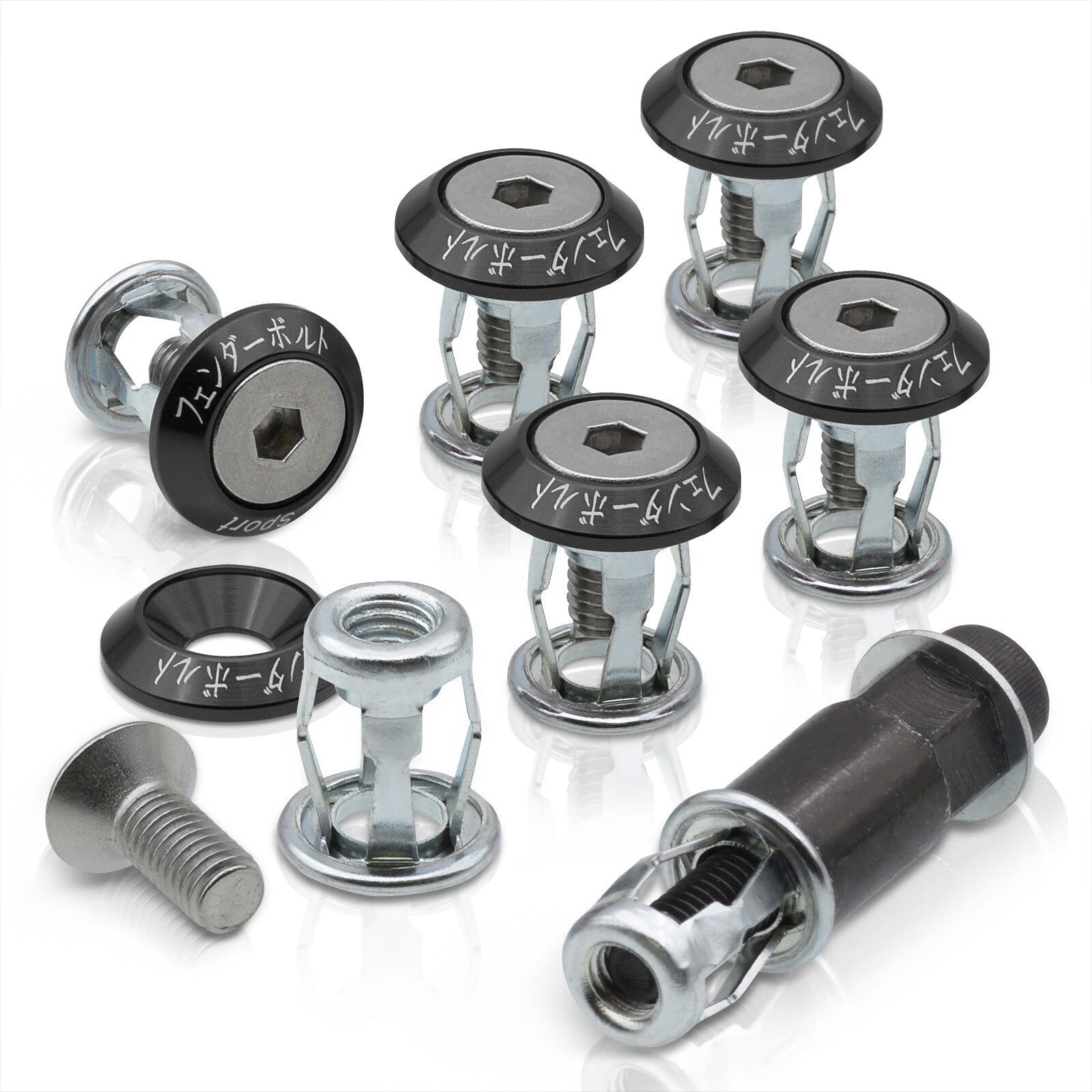 Universal 6pcs JDM Sport Fender Washer M8 Anchor Type Fasteners Kit Black - Parts Agent
