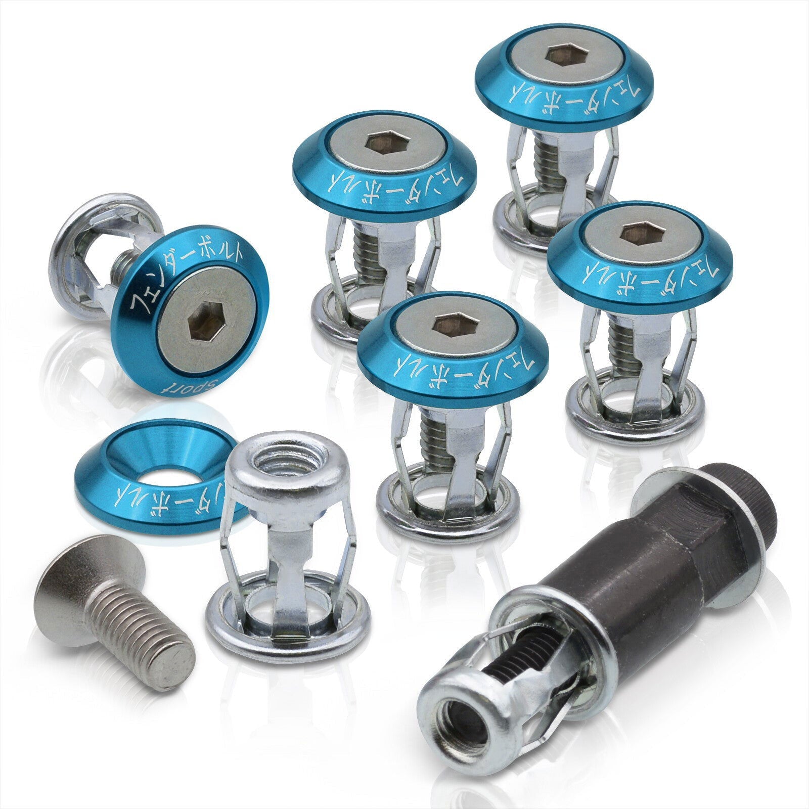 Universal 6pcs JDM Sport Fender Washer M8 Anchor Type Fasteners Kit Blue - Parts Agent