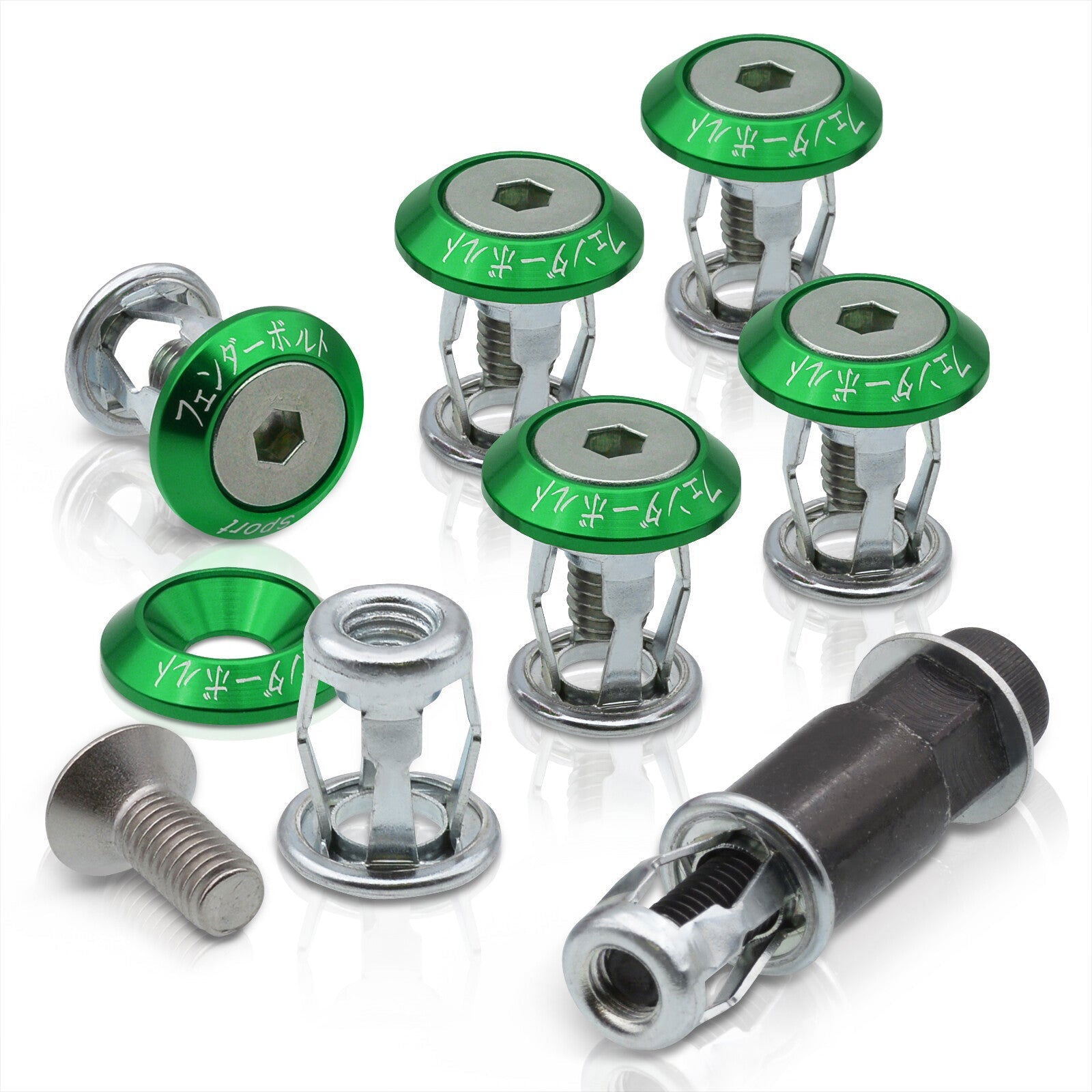 Universal 6pcs JDM Sport Fender Washer M8 Anchor Type Fasteners Kit Green - Parts Agent