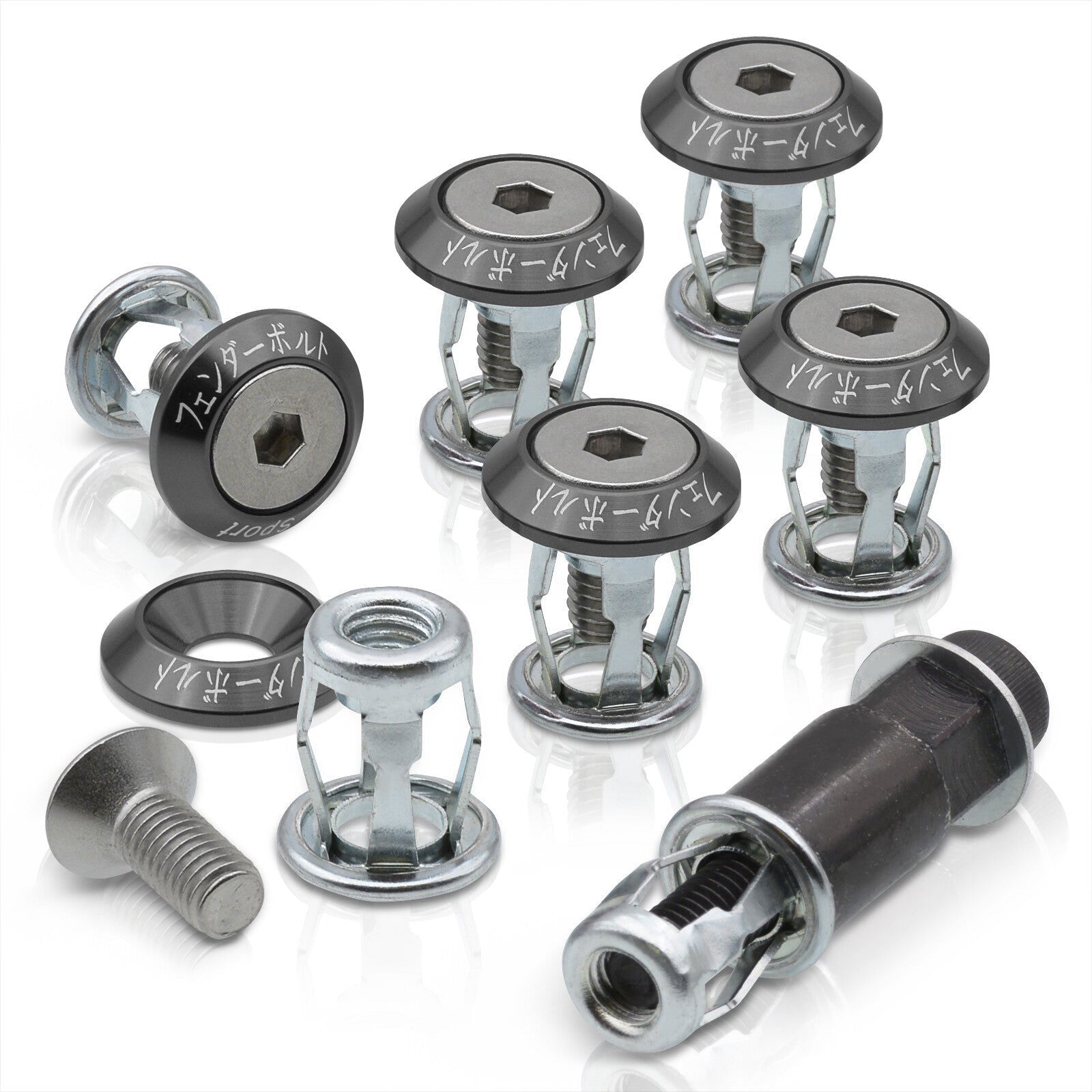 Universal 6pcs JDM Sport Fender Washer M8 Anchor Type Fasteners Kit Gunmetal - Parts Agent