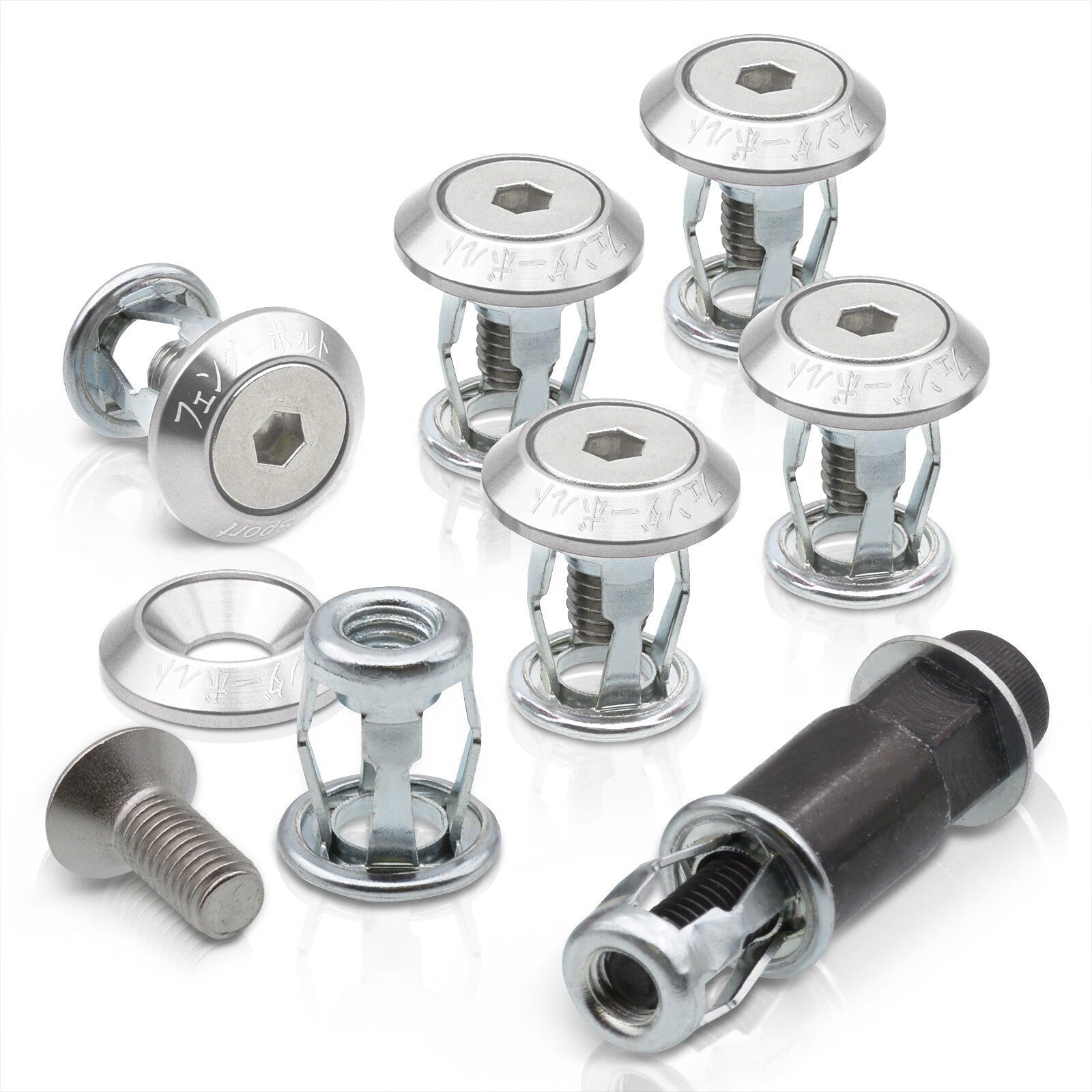 Universal 6pcs JDM Sport Fender Washer M8 Anchor Type Fasteners Kit Silver - Parts Agent