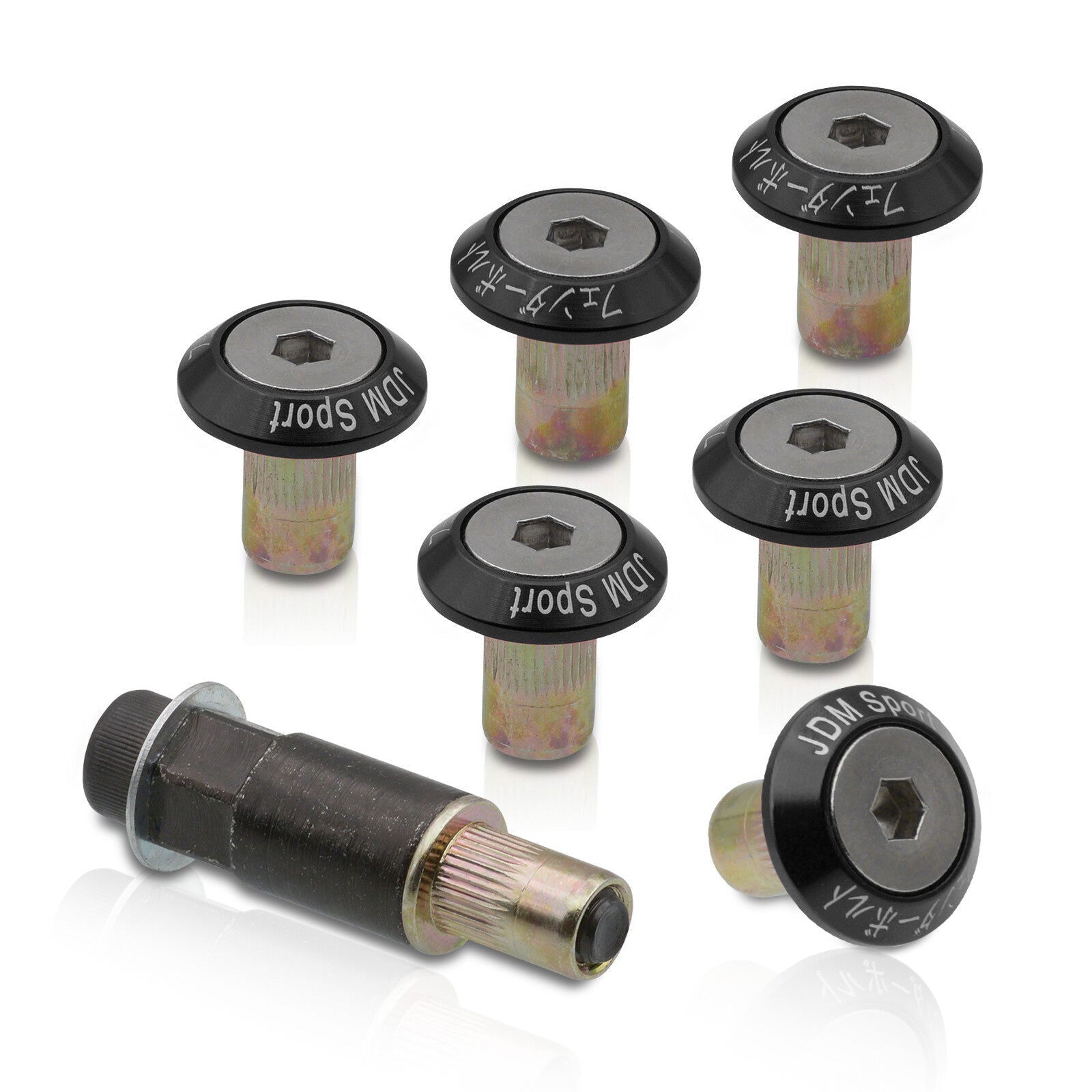 Universal 6pcs JDM Sport Fender Washer M8 Hex Screw Drivet Type Anchor Lock Fasteners Kit Black - Parts Agent