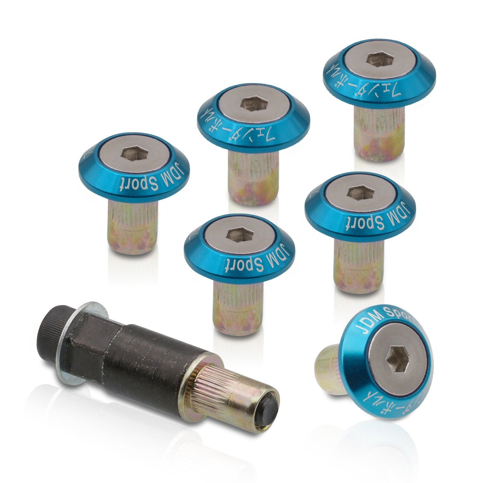 Universal 6pcs JDM Sport Fender Washer M8 Hex Screw Drivet Type Anchor Lock Fasteners Kit Blue - Parts Agent