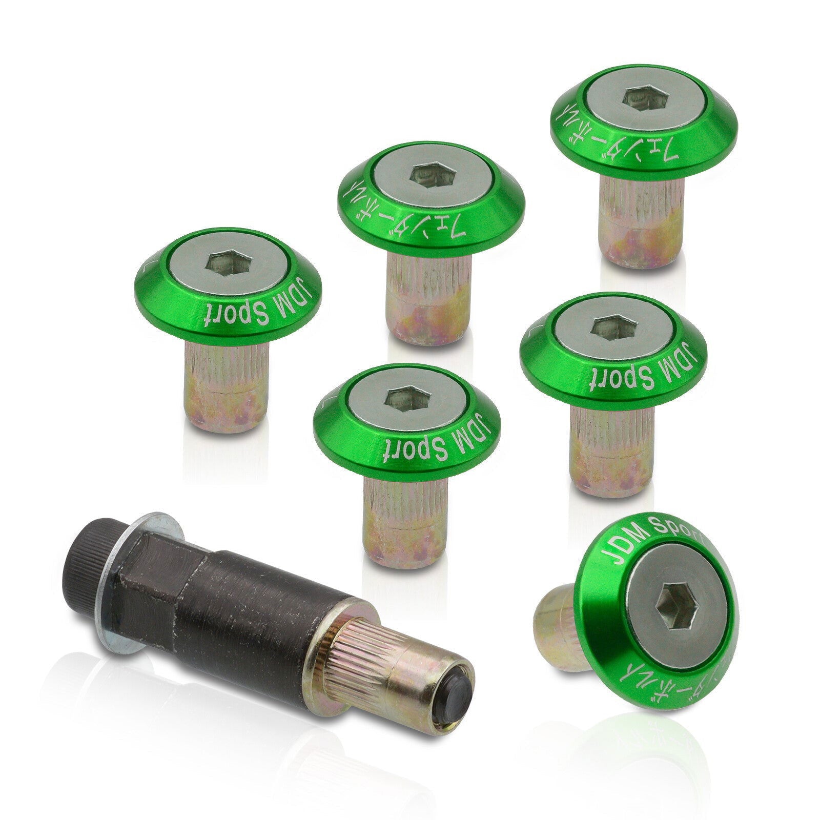 Universal 6pcs JDM Sport Fender Washer M8 Hex Screw Drivet Type Anchor Lock Fasteners Kit Green - Parts Agent